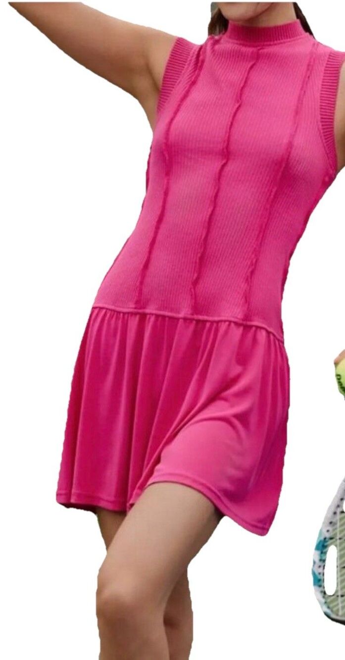 Anthropologie Daily Practice Magenta Ribbed Buzzer Beater Sleeveless Mini Dress